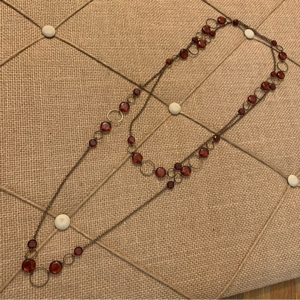 Long bronze beaded chain necklace